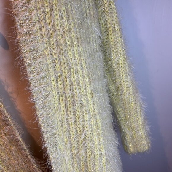 Anthropologie Larkin Shimmer open Cardigan Sweater eyelash yellow size Medium - Picture 4 of 11